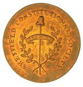 18th Century, Middlesex, Middlesex, Hackney, D.A. Rebello, Skidmore’s mule Penny, cypher, rev. cap of Liberty on...