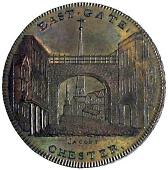 18th Century, Middlesex, Middlesex, Skidmore’s Globe series, Cheshire, Penny, 1797, East Gate Chester, rev....