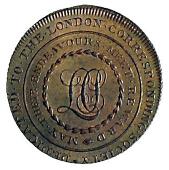 18th Century, Middlesex, Middlesex, Corresponding Society, Skidmore’s Halfpenny, man hanging, monument behind,...