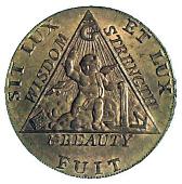 18th Century, Middlesex, Middlesex, Masonic Halfpenny, Freemasons’ arms, rev. cupid and Masonic emblems within...