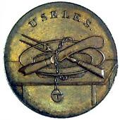 18th Century, Middlesex, Middlesex, Skidmore’s mule Halfpenny, man handcuffed and chained, with a padlock on his...