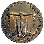 18th Century, Middlesex, Middlesex, T. Spence, Halfpenny, coining press, rev. crowned harp and thistle (DH 741)....