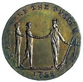 18th Century, Middlesex, Middlesex, T. Spence, Halfpenny, similar, rev. soldier and two citizens (DH 770). Extremely...