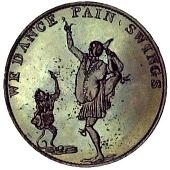 18th Century, Middlesex, Middlesex, W. Till, Halfpenny, man hanging, rev. man and monkey, each standing on one leg...