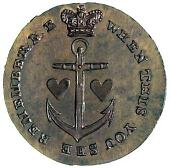 18th Century, Middlesex, Middlesex, T. Spence, Halfpenny, Pandora’s breeches, rev. crown and anchor (DH 839a)....