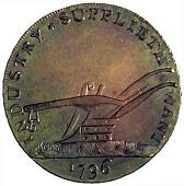 18th Century, Middlesex, Middlesex, Political and Social series, Buck Society, Halfpenny, 1796, stag, rev. plough...
