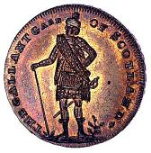 18th Century, Worcestershire, Worcestershire, Dudley, Spence’s mule Halfpenny, similar, rev. Highlander (DH 15b)....