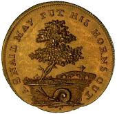 18th Century, Worcestershire, Worcestershire, Hagley, Spence’s Halfpenny, man angling, rev. snail, tree and bridge...