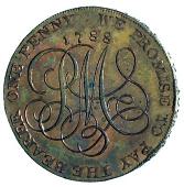 18th Century, Wales, Anglesey, Trysclwyn, Parys Mine Co, imitation Penny, 1788, similar, rev. pms cypher (DH 168)....