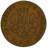18th Century, Wales, Anglesey, Trysclwyn, Parys Mine Co, Pattern Halfpenny, 1788, by J.G. Hancock, druid’s head...