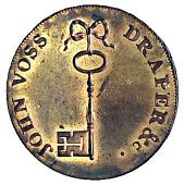 18th Century, Wales, Glamorganshire, Swansea, J. Voss, Halfpenny, 1796, castle, rev. key (DH 4). Small toning spot...
