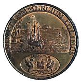 18th Century, Scotland, Angus, Dundee, Infirmary, Kempson’s Halfpenny, 1796, frontal elevation of Infirmary, rev....