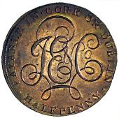 18th Century, Ireland, Co Cork, Cork, Prattent’s Halfpenny, 1794, winged figure of Fame with trumpet, rev. cypher...