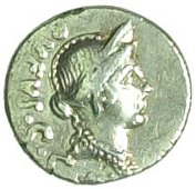 Roman Republic, Mn. Cordius Rufus, Denarius, 46 BC, diademed head of Venus right, rev. Cupid riding on back of...