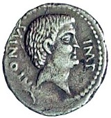 Octavian (27 BC-AD 14), Octavian and Mark Antony, Denarius, 40-39 BC, Italy, bare head of Mark Antony right, rev....