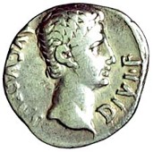 Augustus (27 BC-AD 14), Denarius, 15-13 BC, Lugdunum, bare head right, rev. Actian Apollo standing left, holding...