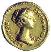 Faustina Junior (d. 175), Aureus, 149-52, Rome, stolate bust right, hair drawn back up at neck and swept back from...