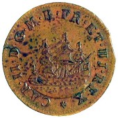 Charles II (1660-1685) Milled coinage, Touching Ceremony, a copper ticket-token, three-masted ship sailing left,...