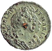 William and Mary (1689-1694), Farthing, 1690, single sexfoil after date on edge (BMC 579; S 3451). Some surface...