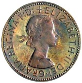 Elizabeth II (1952-, Proof Halfpenny, 1960, edge plain, struck en médaille, 5.58g (BMC 2519D; cf. BDW 3, 330)....