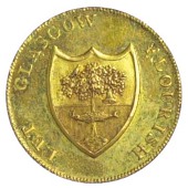 Glasgow, Gilbert Shearer & Co, Proof Halfpenny, 1791, in brass, arms, rev. river-god reclining on an urn, 12.14g/6h...