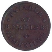 Limekilns, R. Mailler, Farthing, 1819, legend both sides (DH 1; D 2; ST 559). Almost very fine, extremely rare (£60-80)