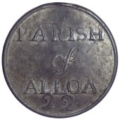 Alloa, 1830, a lead badge, parish of alloa in three lines, 22 stamped below, rev. concentric circles, date in...