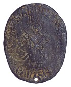 St Andrews, 1801, a uniface oval lead badge, St Andrew standing, holding cross, st andrews and date above, parish...