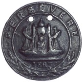 Leith, a lead badge, Virgin and child in ship, persevere above, 1563 in exergue, rev. leith poor no.5 in three...