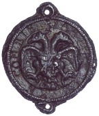 Comrie, 1757, a uniface lead badge, double-headed eagle from the arms of Perth, comrie parish and date around,...