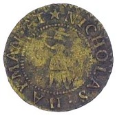 17th Century Tokens, Ratcliff Cross, Nicholas Hayman, Halfpenny, 1666, 1.71g/12h (Gilbert 209; D 2328A). Good fine,...