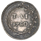 Malta, Six Tari, 1780, 5.87g/6h (RS 52, and pl.lxxxiii, 8, same dies; KM. 303.1). About extremely fine, attractively...