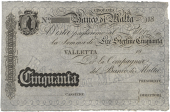 Malta, Banco di Malta, Fifty Pounds, 18[55+], Valletta, unissued, printed by Batho & Co, London (Pick S164)....