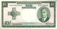 Malta, Government of Malta, Ten Shillings, 1951, A/2 145096 (Pick 21). Extremely fine (£60-80)
