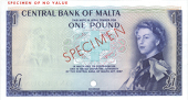 Malta, Central Bank of Malta, Colour Trial for the One Pound, 1969, specimen in red across centre on both sides,...