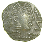 Early Anglo-Saxon Period, Thrymsa, ‘Two Emperors’ type, helmeted bust right, rev. angel with head under each...