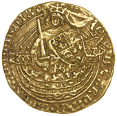 Edward III (1327-1377), Transitional Treaty period, Half-Noble, mm. cross 3 on rev. only, lis to left of crown in...