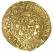 Edward III (1327-1377), Transitional Treaty period, Quarter-Noble, mm. cross 3 on rev. only, large e in centre,...