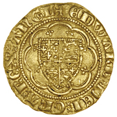 Edward III (1327-1377), Treaty period, Quarter-Noble, Calais, mm. cross potent on rev. only, annulet in centre,...