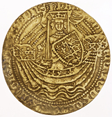 Henry V (1413-1422), Noble, class E, mm. pierced cross on rev. only, mullet and annulet by sword arm, trefoil by...