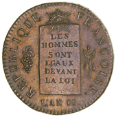 France, Convention (1793-5), Demi-Sol aux balances, 1793h, La Rochelle, an ii, in copper (VG 10; KM. 618.1). Almost...