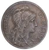 France, Third Republic (1871-1940), Piedfort 5 Centimes, 1898, in bronze on a matt flan, signed by Daniel-Dupuis on...