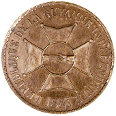 French Colonies, French Colonies, French Guiana, Republic, Essai 10 Centimes, 1887, in bronze, clasped hands in...