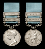 The unique Army of India medal awarded to Private George Bainbridge, 65th Foot, who received one of only four...