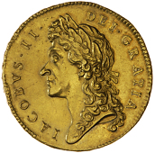 James II (1685-1688), Five Guineas, 1686, first bust, edge secvndo (MCE 116; S 3396). Slight surface marks, almost...