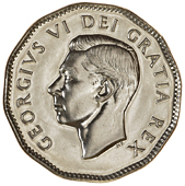 Canada, George VI, Specimen 5 Cents, 1948, edge plain, 4.57g/12h (KM. 39a; Belzberg 15280). Brilliant FDC (£80-100)