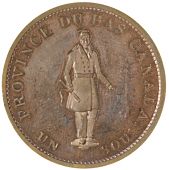 Canada, Lower Canada, Quebec, Bank of Montreal, Proof Halfpenny, 1837, city bank on ribbon, edge plain, 9.44g/12h...