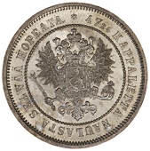 Finland, Alexander II, 2 Markkaa, 1872s, Markka, 1866s, Penni, 1873 (KM. 1.2, 3.1, 7.2) [3]. First extremely fine,...