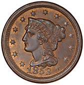 United States of America, United States, Cent, 1853, Coronet type. Extremely fine with much original colour,...