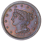 United States of America, United States, Half-Cent, 1855, Coronet type. Light graze on neck, otherwise extremely...